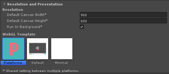 Choix du gabarit WEBGL